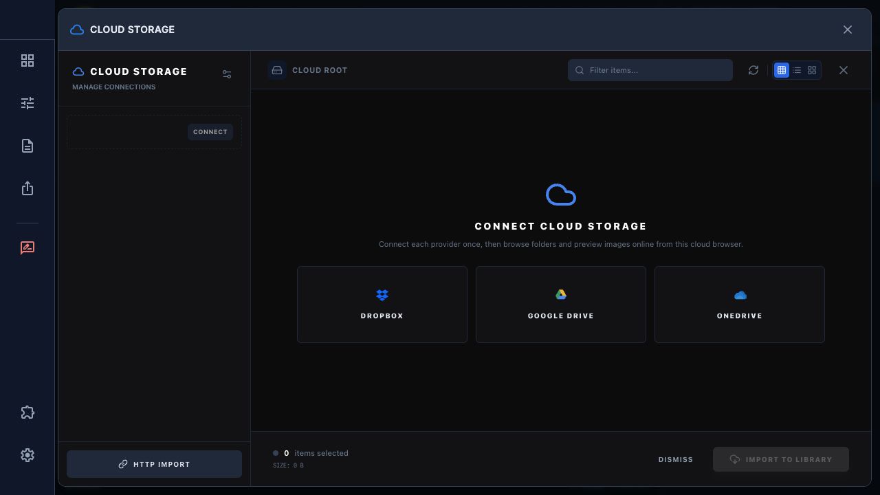Actual ImageBrowserPro cloud workspace entry screen
