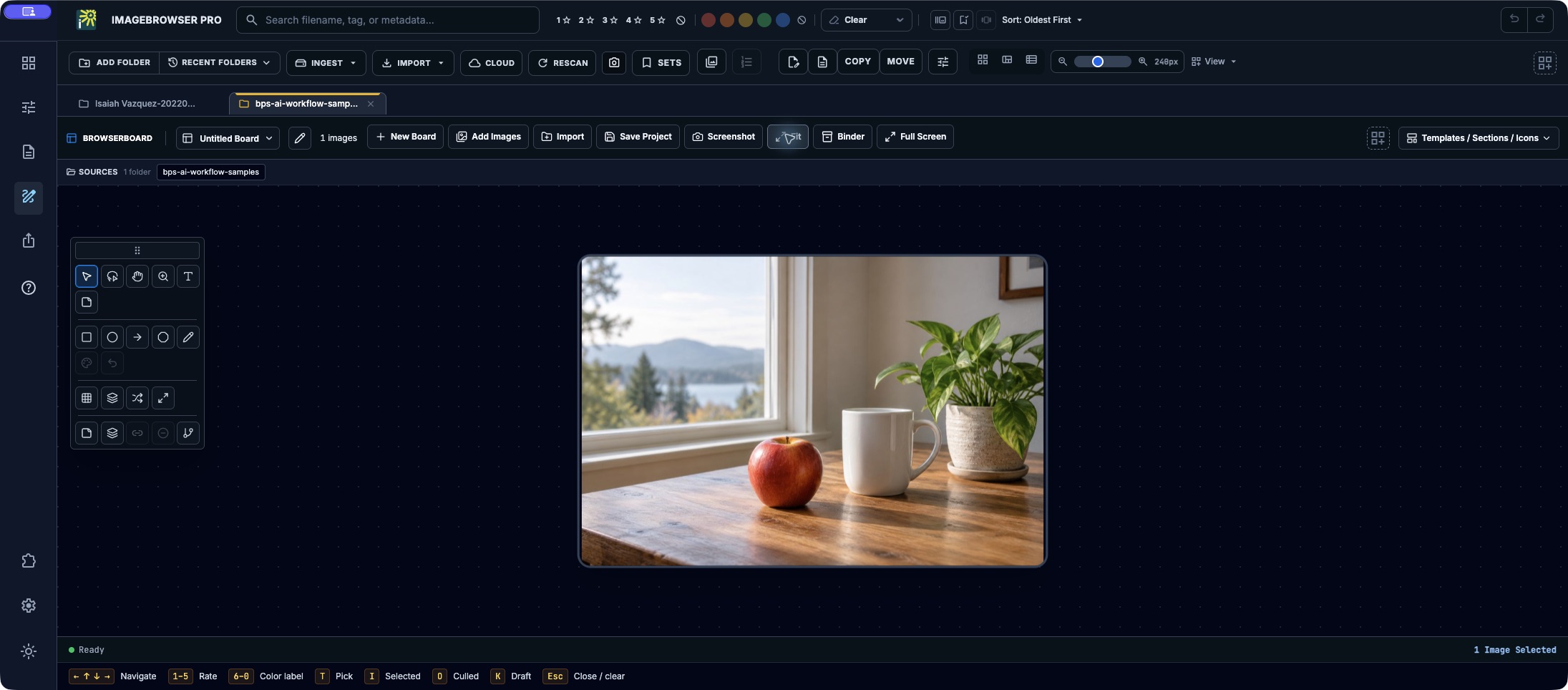 BrowserBoard with an AI-generated still life on the spatial canvas.